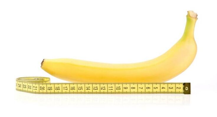 Medición do pene antes da ampliación usando o exemplo dunha banana